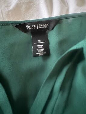 White House Black Market Deep Green V-Neck Blouse